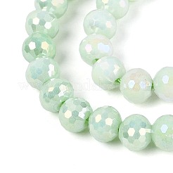 変色防止電気メッキガラスビーズ連売り  ラウンド  天然石風  ファセット(96ファセット)  アクアマリン  6mm  穴：1mm  約71~72個/連  14.96~15.16インチ（38~38.5cm）&nbsp;GLAA-N056-6mm-09
