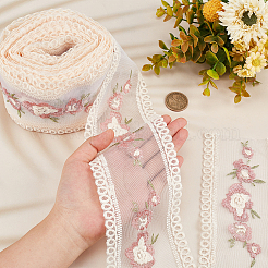 10ヤード刺繍ポリエステルレーストリム  縫製装飾工芸品  花  アンティークホワイト  3-3/8~3-3/4インチ（85~95mm）&nbsp;OCOR-GF0001-80B