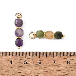 混合天然石ペンダント  真鍮のループが付いたファセットキューブビーズチャーム  染めと未染色の混合  ゴールドカラー  23x6x5.5mm  穴：3mm&nbsp;PALLOY-JF05780