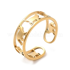 Ion Plating(IP) 304 Stainless Steel Cat Open Cuff Ring for Women&nbsp;RJEW-M149-15G