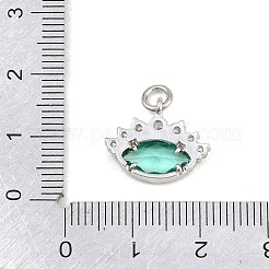 真鍮のカラフルなキュービックジルコニアペンダント  楕円形のチャームが付いた王冠  プラチナ  13.5x16x3mm  穴：2.5mm&nbsp;KK-E800-04P