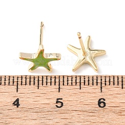 真鍮エナメルのヒトデスタッドピアス  貝殻とスターリングシルバーのピン付き  長持ちメッキ  カドミウムフリー＆ニッケルフリー＆鉛フリー  18KGP本金メッキ  9x9.5mm&nbsp;EJEW-I322-02G