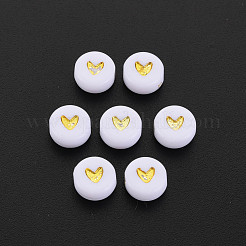メッキアクリルビーズ  ライン入り  ハート付きフラットラウンド  黄金メッキ  6.5~7x3.7mm  穴：1.8mm  約3650個/500g&nbsp;PACR-R242-01