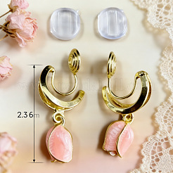 女性用真鍮エナメルクリップオンイヤリング  花  ゴールドカラー  ピンク  23.6mm&nbsp;WG05889-01