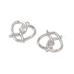 真鍮とガラスのラインストーンペンダント  ハート  プラチナメッキ  15.5x16.5x3.5mm  穴：1.4mm&nbsp;KK-N254-64P