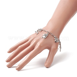 Christmas Tree & Snowman & Candy Cane & Gift Box Alloy Charm Bracelet&nbsp;BJEW-JB09300