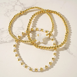 3Pcs Brass Round Beads Stretch Bracelets for Women&nbsp;NV0824