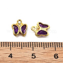 ガラスチャーム  蝶  真鍮パーツ  長持ちメッキ  ゴールドカラー  インディゴ  8.5x7x2mm  穴：1mm&nbsp;KK-R216-19G-03