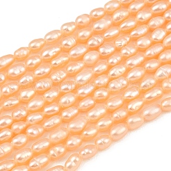 天然養殖淡水パールビーズ連売り  ライス  グレード3 A  ピンク  4~4.5mm  穴：0.5mm  約62~81個/連  13.19~13.98''（33.5~35.5センチメートル）&nbsp;PEAR-F020-26B