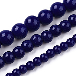オペークソリッドカラーガラスビーズ連売り  ラウンド  ダークブルー  8~8.5mm  穴：1.5mm  約51~53個/連  14.96インチ〜15.55インチ（38~39.7cm）&nbsp;X-GLAA-T032-P8mm-03