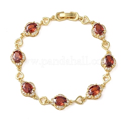 Heart & Oval Brass Micro Pave Cubic Zirconia Link Chain Bracelets for Women&nbsp;BJEW-A163-03G-02