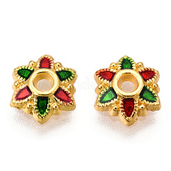 6-花びら合金エナメルビーズキャップ  花  ゴールドカラー  レッド  7.7mm  穴：1.5mm&nbsp;X1-ENAM-TAC0023-07