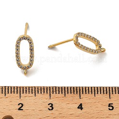真鍮製マイクロパヴェキュービックジルコニアスタッドピアスパーツ  オーバル  18KGP本金メッキ  14x6mm  穴：1mm  ピン：12x0.8mm&nbsp;KK-P285-06G