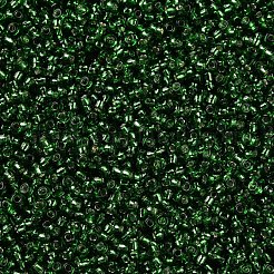 12/0グレードの丸いガラスシードビーズ  銀並ぶ  グリーン  12/0  2x1.5mm  穴：0.3mm  約30000個/袋&nbsp;SEED-Q007-F52