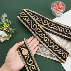 ポリエステルレーストリム  刺繡古代漢服レースリボン  ゴールド  フラット  花柄  1-7/8インチ（48mm）  約4.16ヤード（3.8m）/ pc&nbsp;OCOR-WH0068-50