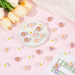 30個 3色の花の樹脂製画鋲  プラチナトーン鉄ピンと  ミックスカラー  16.5mm  10個/カラー&nbsp;AJEW-BM0001-03A