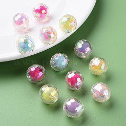 透明なアクリルビーズ  二層ビーズ  ABカラー  多面カット  ラウンド  ミックスカラー  16mm  穴：3mm  約205個/500g&nbsp;TACR-S152-14B