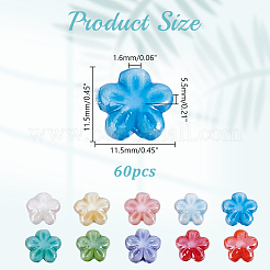 釉薬をかけた磁器ビーズ 60個  光沢のあるセラミックビーズ  花  ミックスカラー  11.5x11.5x5.5mm  穴：1.6mm&nbsp;PORC-HY0001-11