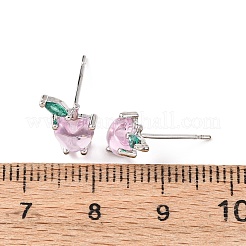 真鍮マイクロパヴェキュービックジルコニアアップルスタッドピアス  ガラスと  プラチナメッキ  9x8.5mm&nbsp;EJEW-L278-04P
