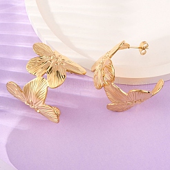 Flower with C-Shaped 304 Stainless Steel Stud Earrings for Women&nbsp;EJEW-A131-01B-G