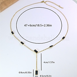 ステンレススチールと黒の長方形ブロックのY字型タッセルネックレス。普段使いにもフォーマルにも。  18KGP本金メッキ  18.50インチ（47cm）&nbsp;UV0910