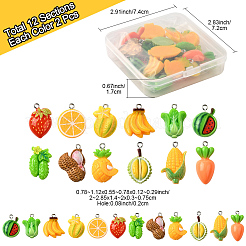 24個12スタイル不透明樹脂ペンダント  模造野菜・模造果物  プラチナトーンのアイアンループ付き  混合色  混合図形  20~28.5x14~20x3~7.5mm  穴：2mm  2個/スタイル&nbsp;RESI-FS0002-07