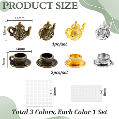 3Sets 3 Colors Alloy Teapot & Tea Cup Set Model&nbsp;DJEW-GA0001-73