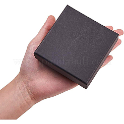 クラフト紙のボール紙ジュエリーボックス  リング/イヤリングボックス  正方形  ブラック  8.5x8.5x3.5cm&nbsp;CBOX-BC0001-17