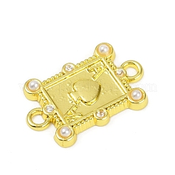 Brass & White ABS Plastic Imitation Pearl Playing Card A Connector Charms&nbsp;KK-M322-23G