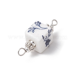 Handmade Flower Printed Porcelain Cube Links&nbsp;PALLOY-JF03965-02