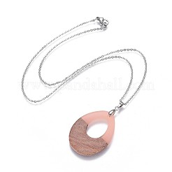 Teardrop Resin & Wood Pendant Necklaces&nbsp;NJEW-JN02325-M