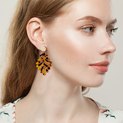 2 Pairs 2 Colors Acrylic Tropical Leaf Dangle Stud Earrings&nbsp;EJEW-AN0001-19