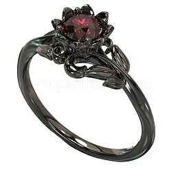 女性用合金とラインストーンの指輪  花  ガンメタ色  usサイズ6（16.5mm）&nbsp;FS-WG5C7D0-01