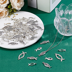 100pcs5スタイルチベットスタイルアロイペンダント  イエスの魚  アンティークシルバー  20~31x8~13x1.5~2mm  穴：1.4~2mm  20個/スタイル&nbsp;TIBE-HY0001-17