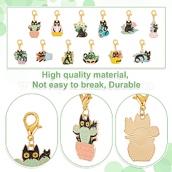 Potted Plant with Cat Pendant Stitch Markers&nbsp;HJEW-AB00322