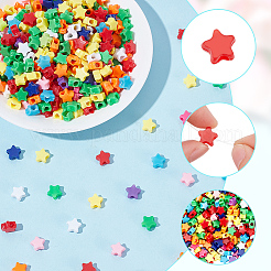 1000 個のプラスチックビーズ  スター  ミックスカラー  10x11x5mm  穴：3.5mm&nbsp;MACR-SP0002-30