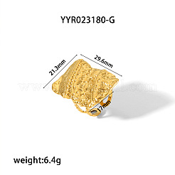 フレンチヴィンテージテクスチャ長方形304ステンレススチールカフイヤリング1個  18KGP本金メッキ  29.6x21.3mm&nbsp;LR2156-3