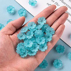 透明な艶消しアクリルビーズキャップ  5花びら  花  ディープスカイブルー  16.5x6mm  穴：1.6mm  約959個/500g&nbsp;MACR-S371-04A-755