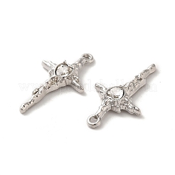 ラックメッキ合金パンツ  ガラスと  ニッケルフリー  ハートチャーム付きクロス  プラチナ  透明  27.5x16x4.5mm  穴：1.5mm&nbsp;PALLOY-O106-06P-02