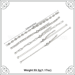 10個 5スタイル 真鍮&304ステンレススチールブレスレット  ステンレス鋼色  6.54インチ（16.6cm）  2個/スタイル&nbsp;AJEW-YW00006