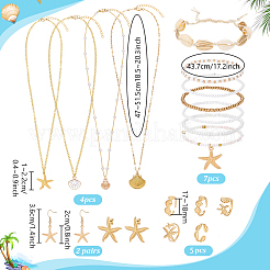Ocean Theme Brass & 304 Stainless Steel Necklaces & Bracelets & 304 Stainless Steel Earring & Brass Cuff Rings Sets&nbsp;SJEW-PH00008