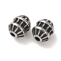 304ステンレススチールビーズ  ストライプ柄のバレル  アンティークシルバー  8.5x7mm  穴：2mm&nbsp;SA-CBA9DCB-07AS