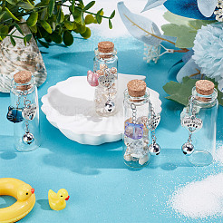 4Pcs 4 Styles Transparent Glass Empty Bottles with Alloy & Glass Cat Charms&nbsp;AJEW-DR00030
