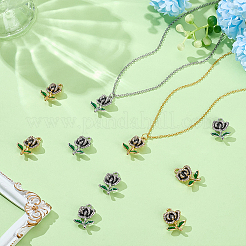 30個2色亜鉛合金ペンダント  ラインストーンとエナメル  花  プラチナ＆ライトゴールド  22x15.5x6mm  穴：2.5mm  15個/カラー&nbsp;FIND-WR0012-67