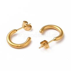 304ステンレススチールリングスタッドピアス  女性用ハーフフープピアス  18KGP本金メッキ  15x13x2mm  ピン：0.7mm&nbsp;EJEW-C004-12C-G