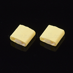 2ホールガラスシードビーズ  ラバー加工スタイル  正方形  きいろ  5x4.5~5.5x2~2.5mm  穴：0.5~0.8mm&nbsp;SEED-S023-31C-11