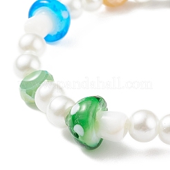 Lampwork Mushroom & Glass Pearl Beaded Stretch Bracelet for Kids&nbsp;BJEW-JB08390