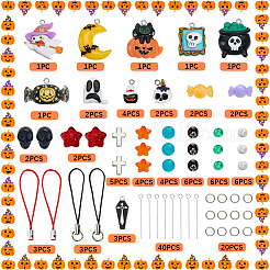 ハロウィンテーマのDIY携帯ストラップ作りキット  15個のペンダントを含む  41個のビーズ  携帯電話ストラップ6個とピン60個  ミックスカラー  25x20.5x9mm  穴：2mm&nbsp;DIY-SC0032-67