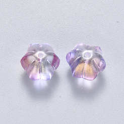 ツートン透明スプレー塗装ガラスビーズ  グリッターパウダー付き  花  ライラック  10.5x9.5x8mm  穴：1mm&nbsp;GLAA-S190-005B-02