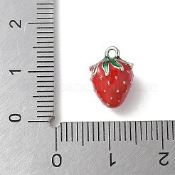 真鍮製エナメルチャーム  ラックめっき  長持ちメッキ  ストロベリーチャーム  プラチナ  11.5x9.5x8.5mm  穴：1.3mm&nbsp;X-KK-P290-57P